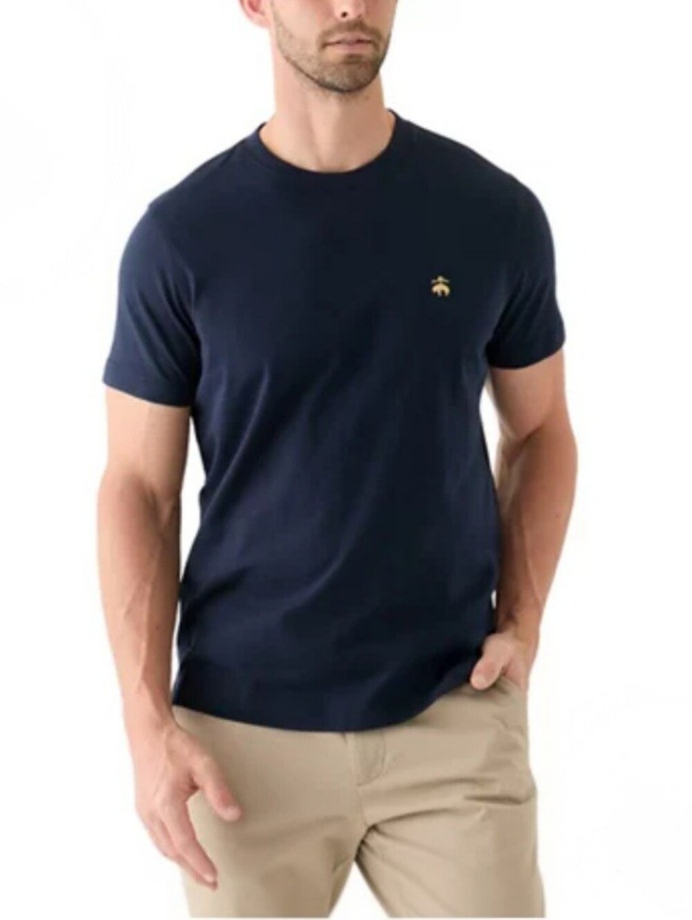 Brooks Bros Men's Crewneck Short-Sleeve T‑Shirt - Dark Navy with Gold Logo (NWT)